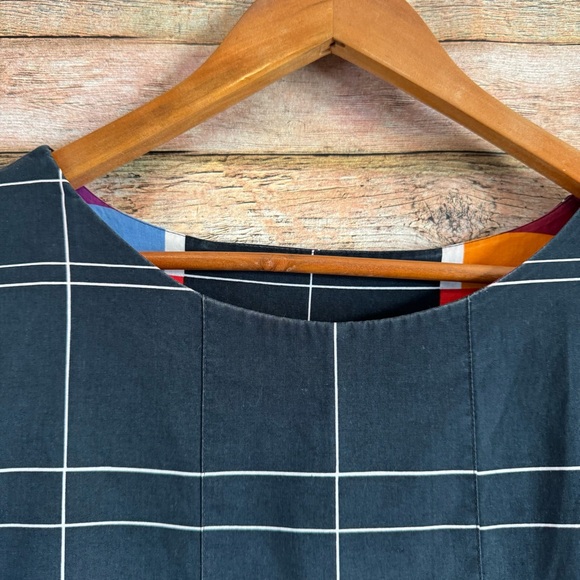 Marimekko Women's Vintage Windowpane Rainbow Pleated Short Sleeve Dress Size M - Picture 5 of 13